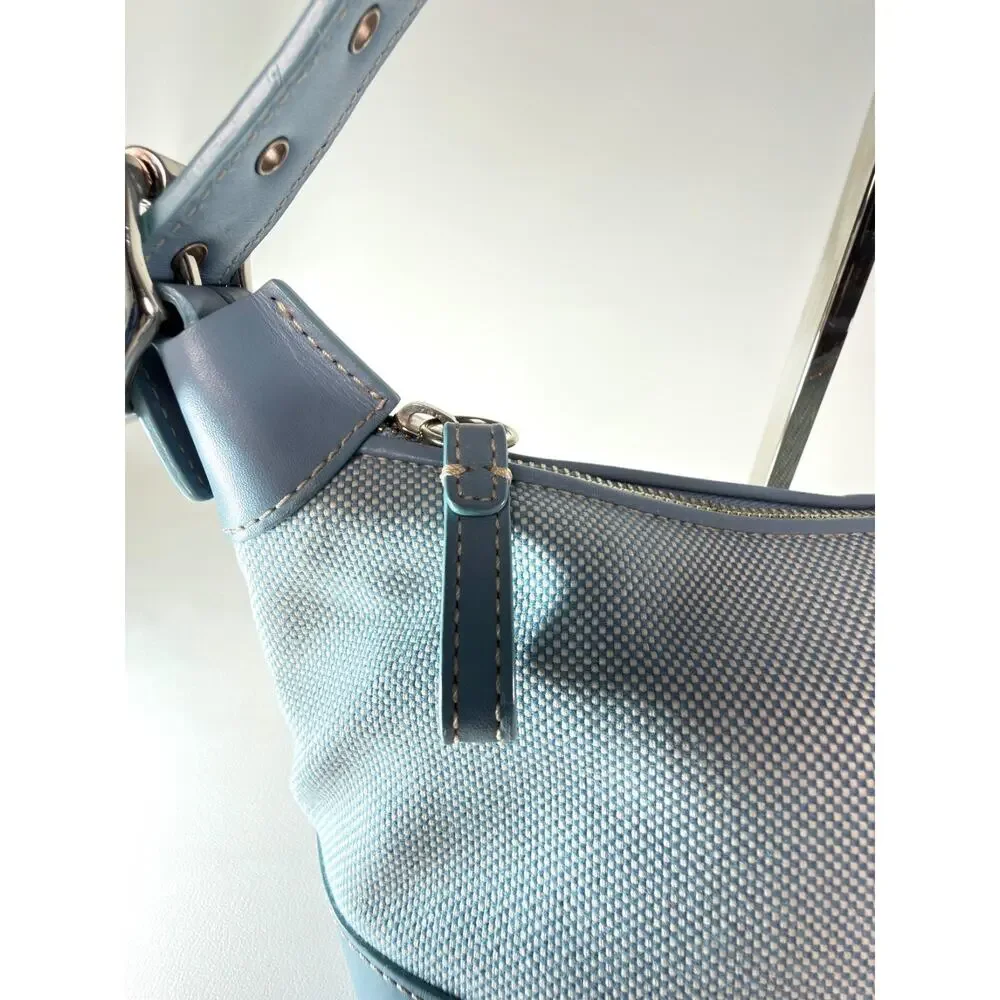 COACH 1839 VINTAGE Light Blue Canvas Leather Demi Hobo Shoulder Bag Purse MINT